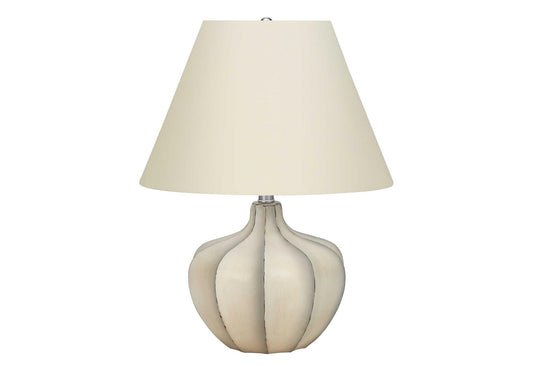 Monarch Specialties I 9733 Table Lamp, Cream Resin, Ivory Shade, 16inL x 16inW x 20.75inH