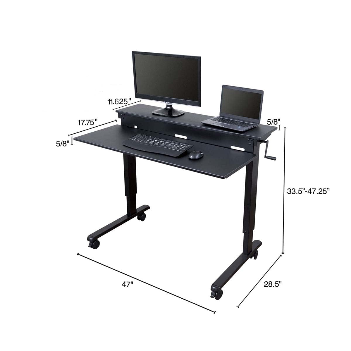 Stand Up Desk Store Crank Adjustable Two Tier Standing Desk with Heavy Duty Steel Frame (Black Frame/Black Top, 48" Wide)