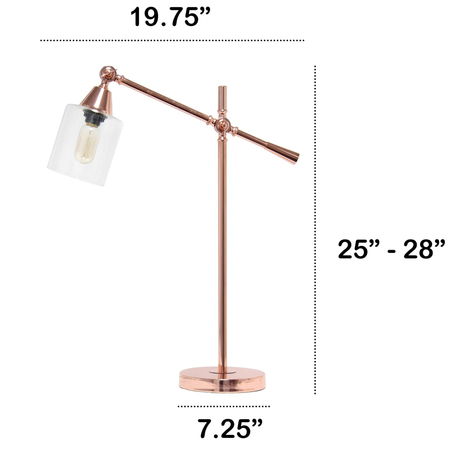 LALIA HOME Vertically Adjustable Desk Lamp, Metal, 7.25inL x 19.75inW x 28inH, Rose Gold, Model LHD-2001-RG