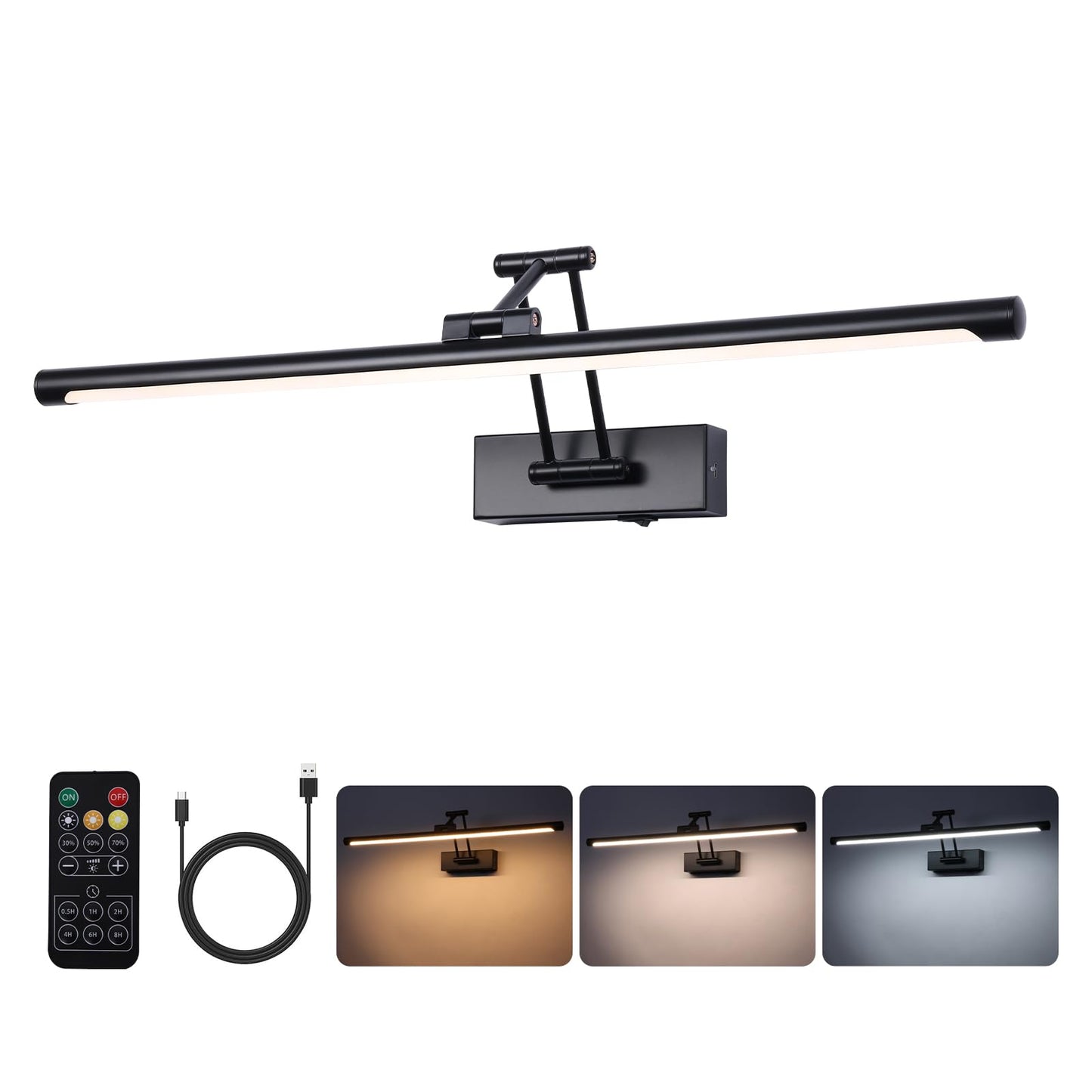 Yumcrelect Led Battery Operated Picture Lights With Remote Wireless Art Lighting For Wall 23.6 Inch Rechargeable discomfort-reducingting Light Black Frame Lights Dimmable 3Cct Gallery Light For Library Portrait