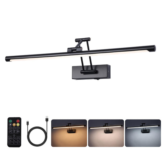 Yumcrelect Led Battery Operated Picture Lights With Remote Wireless Art Lighting For Wall 23.6 Inch Rechargeable discomfort-reducingting Light Black Frame Lights Dimmable 3Cct Gallery Light For Library Portrait