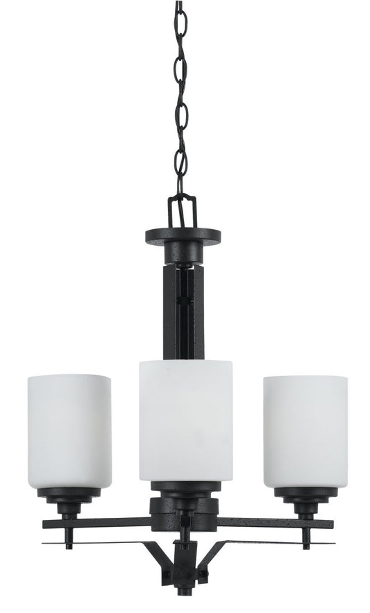 Cal Lighting FX-3505/3 3-Light Chandelier, Hand Forged Iron, Black, 20inL x 20inW x 21inH, Glass Shades