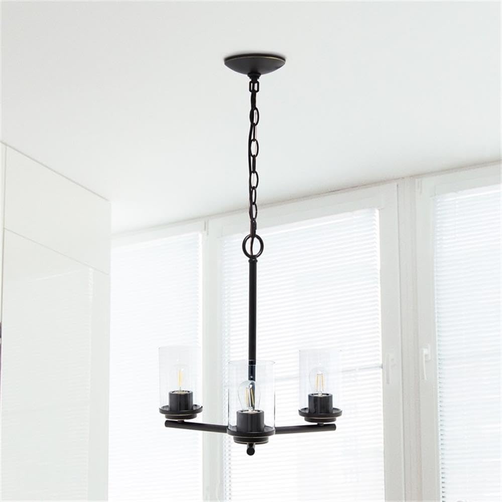 LALIA HOME 3-Light Pendant Chandelier, 15in Clear Glass, Restoration Bronze, Model LHP-3012, for Kitchen Island, Foyer, Living Room