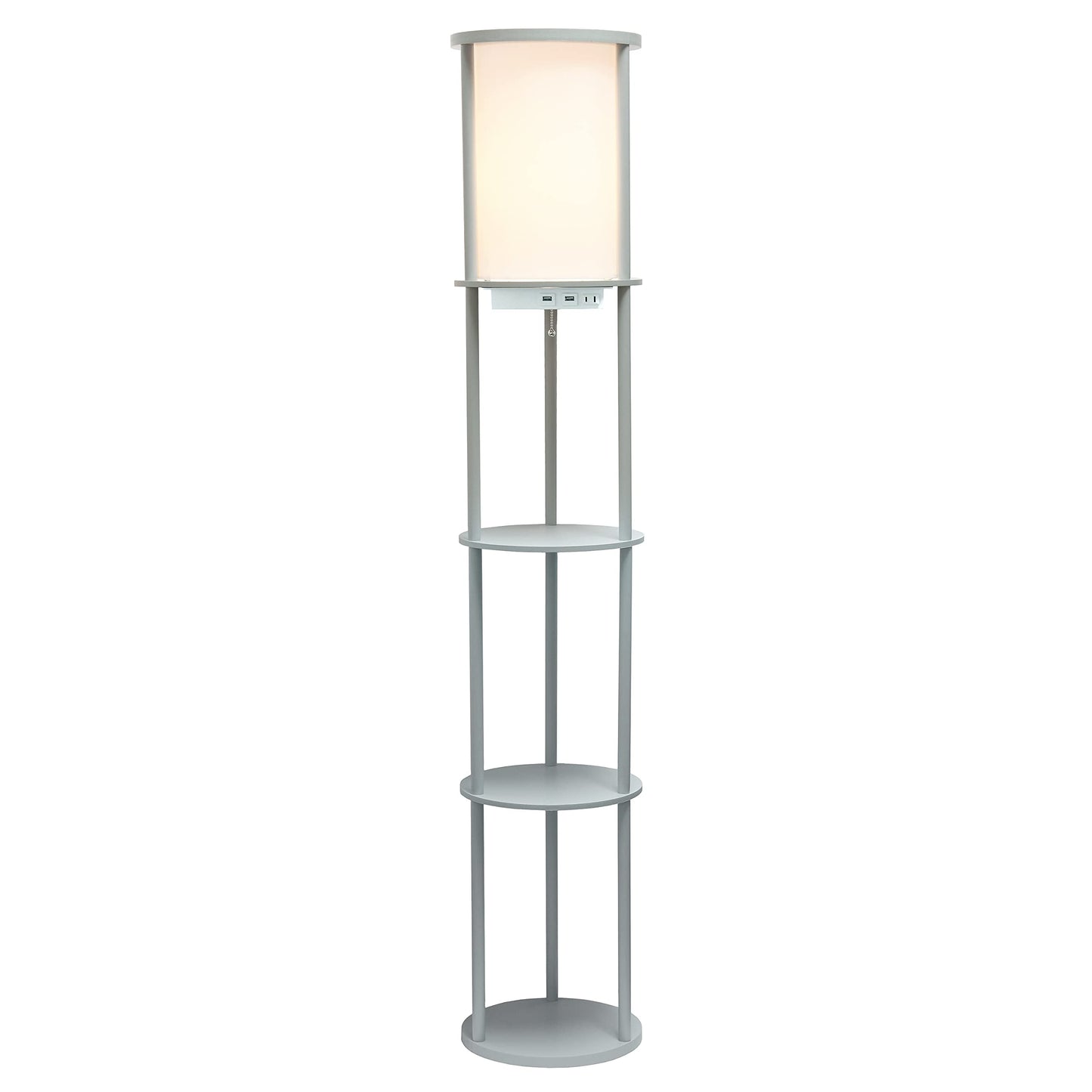 Simple Designs LF2010-GRY 62.5in Round Floor Lamp with USB Ports, Gray