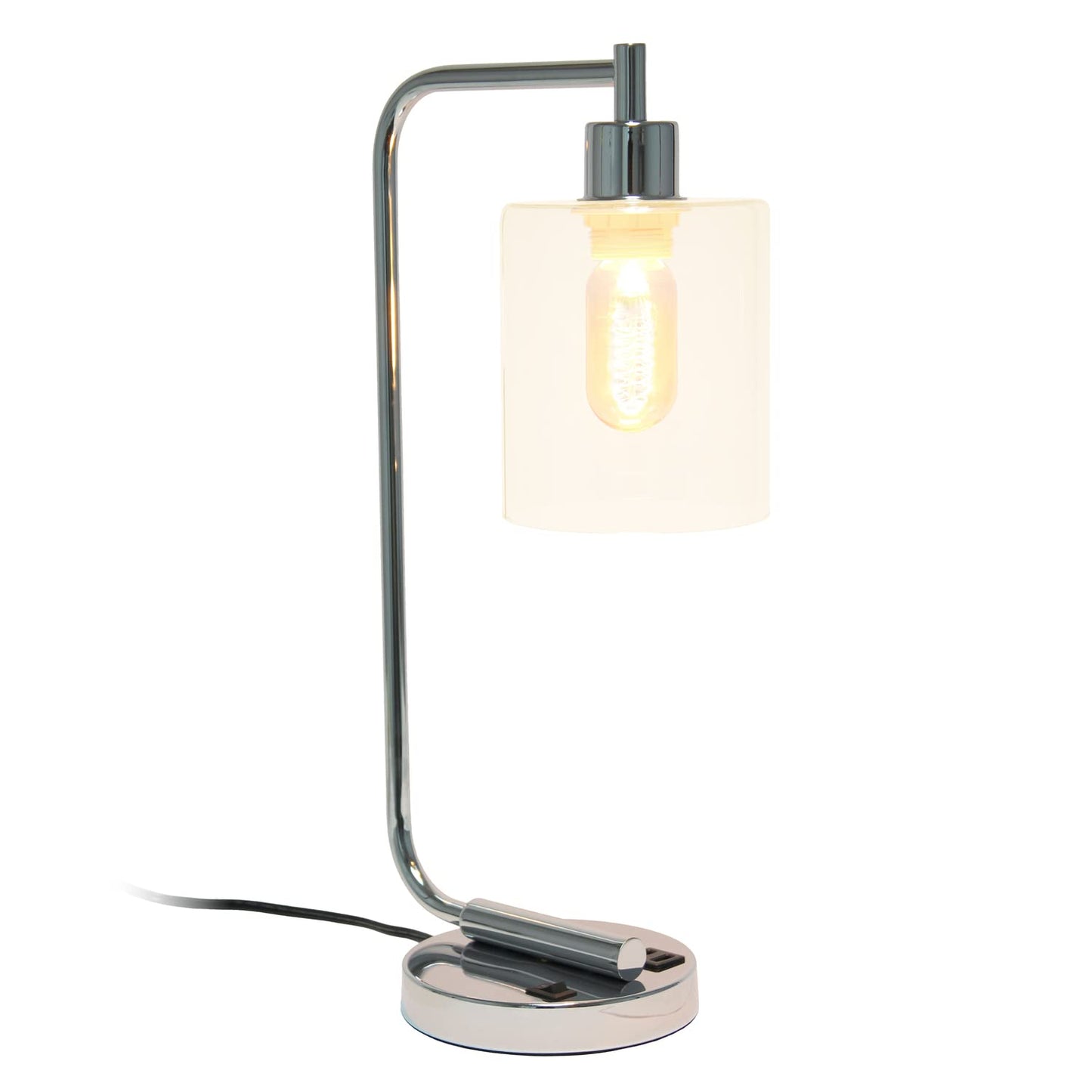 LALIA HOME Indoor Table Lamp, Modern Iron Desk Lamp with USB Port, Glass Shade, 9.75inL x 5.75inW x 18.8inH, Chrome, Model LHD