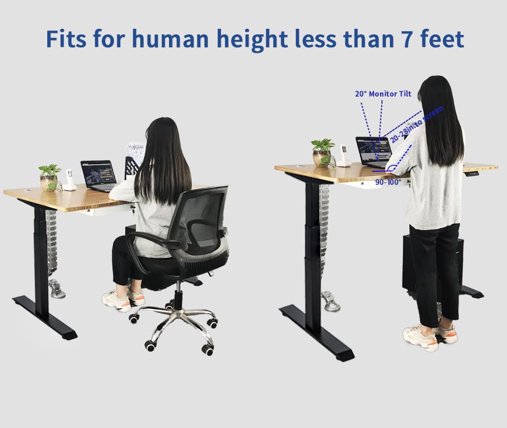 VWINDESK VJ201-S3 Electric Height Adjustable Sitting Standing Desk Frame Only/Sit Stand - Dual Motors 3 Segment Motorized Desk Base Only,Black