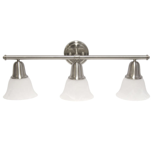 Simple Designs VT1027-BSN 26.5in 3-Light Metal Bar Vanity Fixture, Frosted Marble Glass Shades, Brushed Nickel