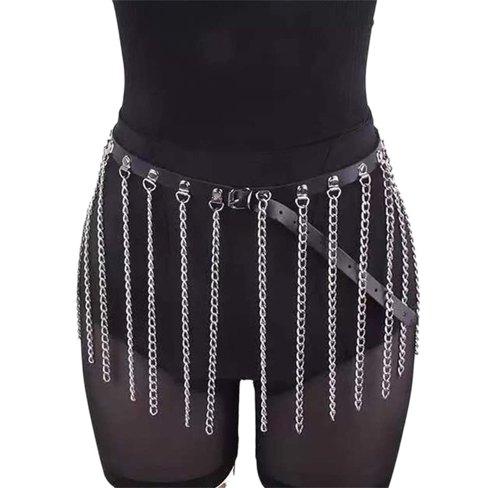 HeiBai Xiong Punk Goth Belts Rock Leather Waist Chain Belt For Women