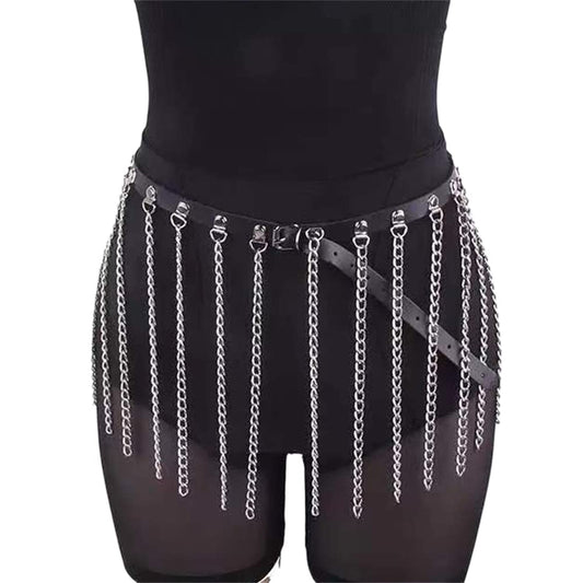 HeiBai Xiong Punk Goth Belts Rock Leather Waist Chain Belt For Women