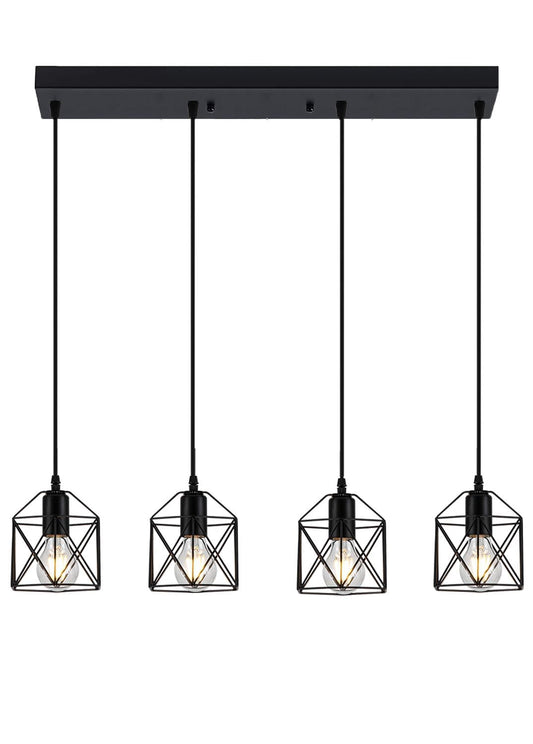 Rocunsi 4-Light Hanging Pendant Light Fixtures  Farmhouse Kitchen Island Light Fixture  Industrial Hanging Pendant Lighting For Dining Room Bedroom Hallway  Black Metal Cage Pendant Lamp  E26 Base