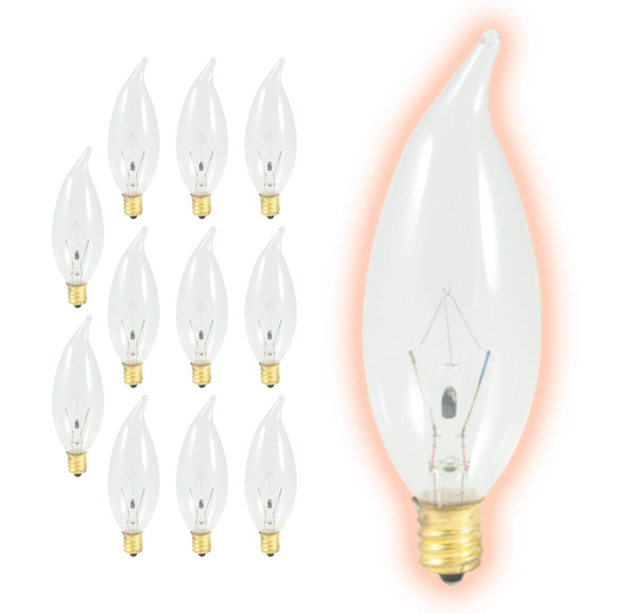 GoodBulb 25W Flame Tip Candelabra Light Bulbs, Dimmable, 175 Lumens, 12 Count, Clear Flame Finish