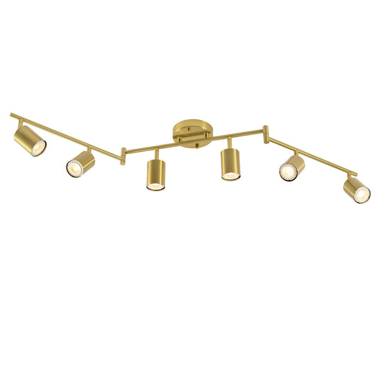 Vonluce 6 Light Track Light Fixture  Led Track Lighting Kit With Rotatable Heads  3-Color Gu10 Bulbs Included  Modern Ceiling Spotlight For Kitchen Office Closet Studio Bedroom  Gold