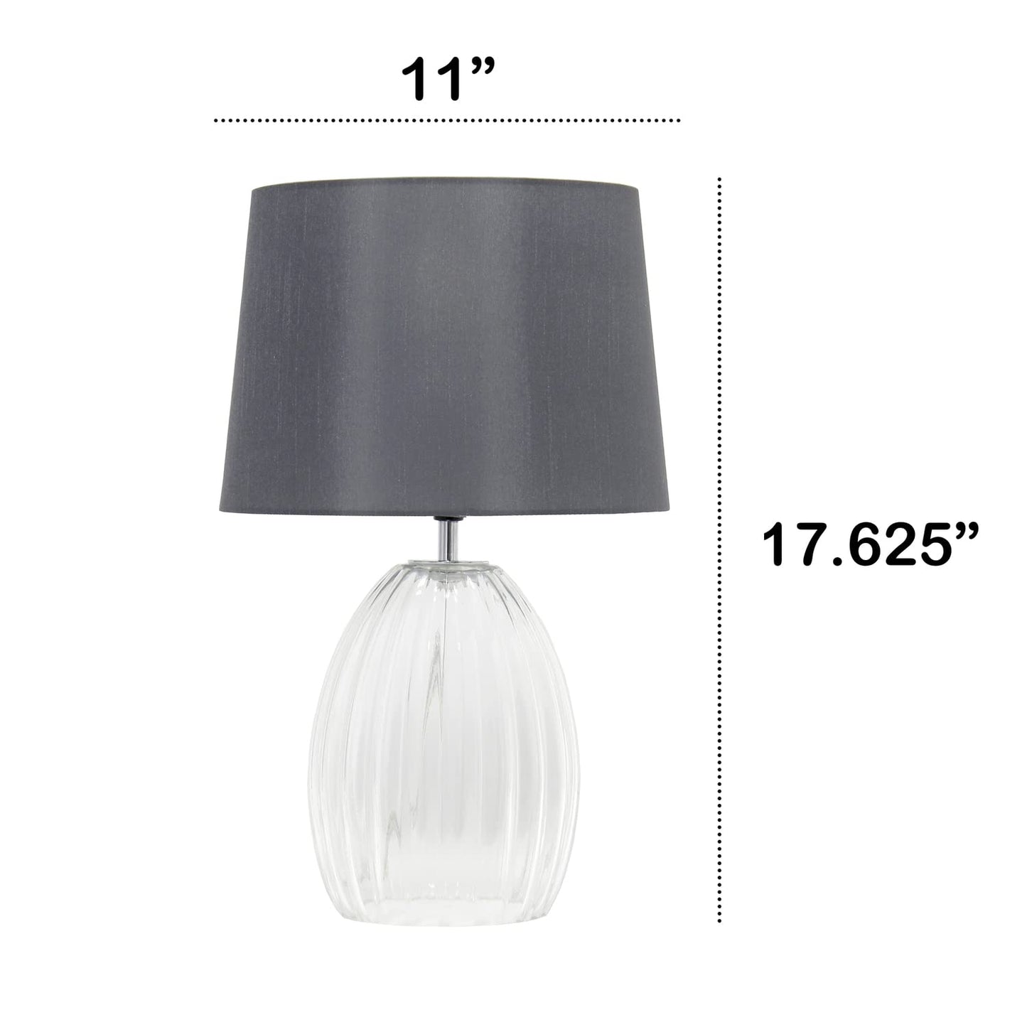 Lalia Home 17.63in Fluted Glass Bedside Table Lamp, Gray Fabric Shade, Clear Glass, Model 1270-LHT-4019-GY