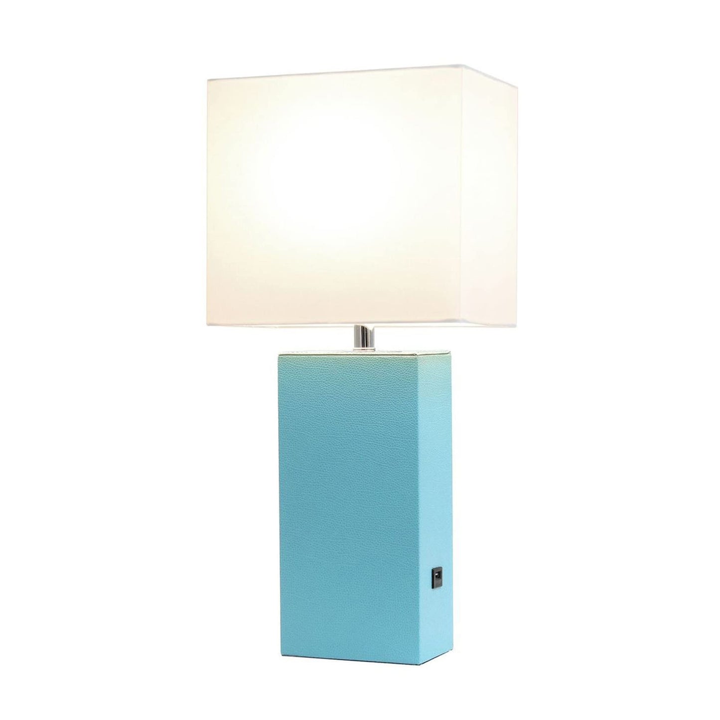 Lalia Home Bedside Table Lamp with USB Charging Port, 21in Aqua Leather Base, White Fabric Shade, Model 1270-LHT-3012-AU
