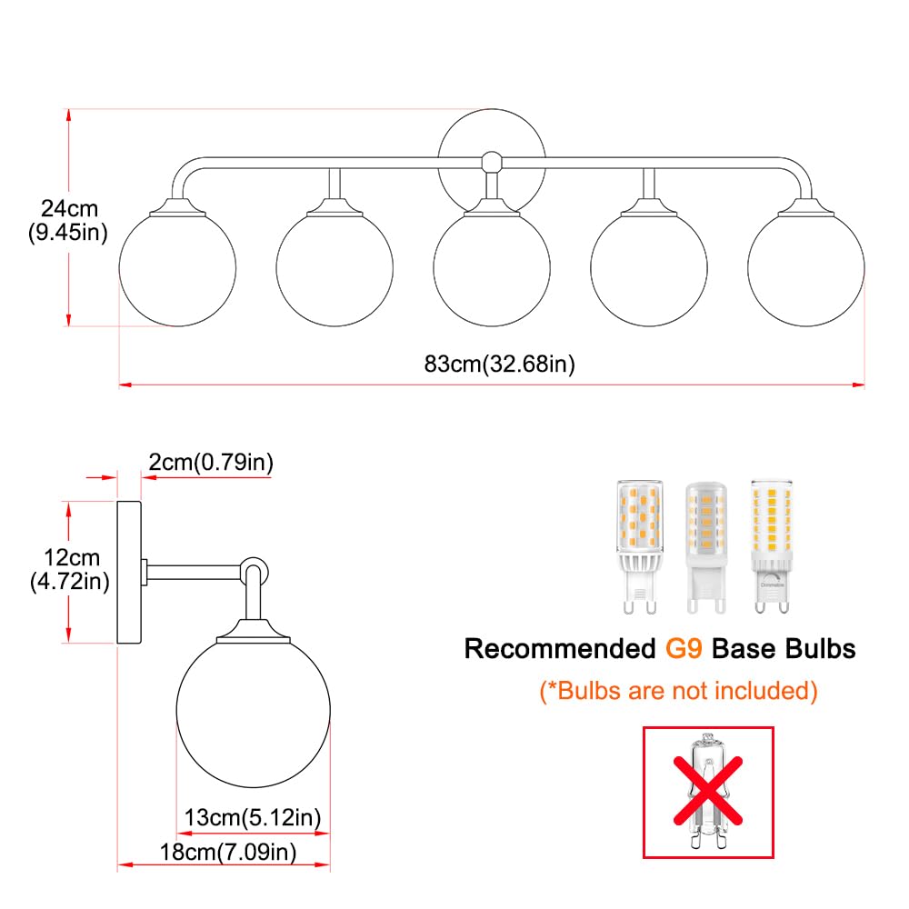 Dsmjfu Dsmjfu Modern Matte Black 5-Lights Bathroom Vanity Light  Lighting Fixtures Over Mirror With Milky White Glass Ball Shades  Wall Sconces For Bathroom Dressing Table Bedroom