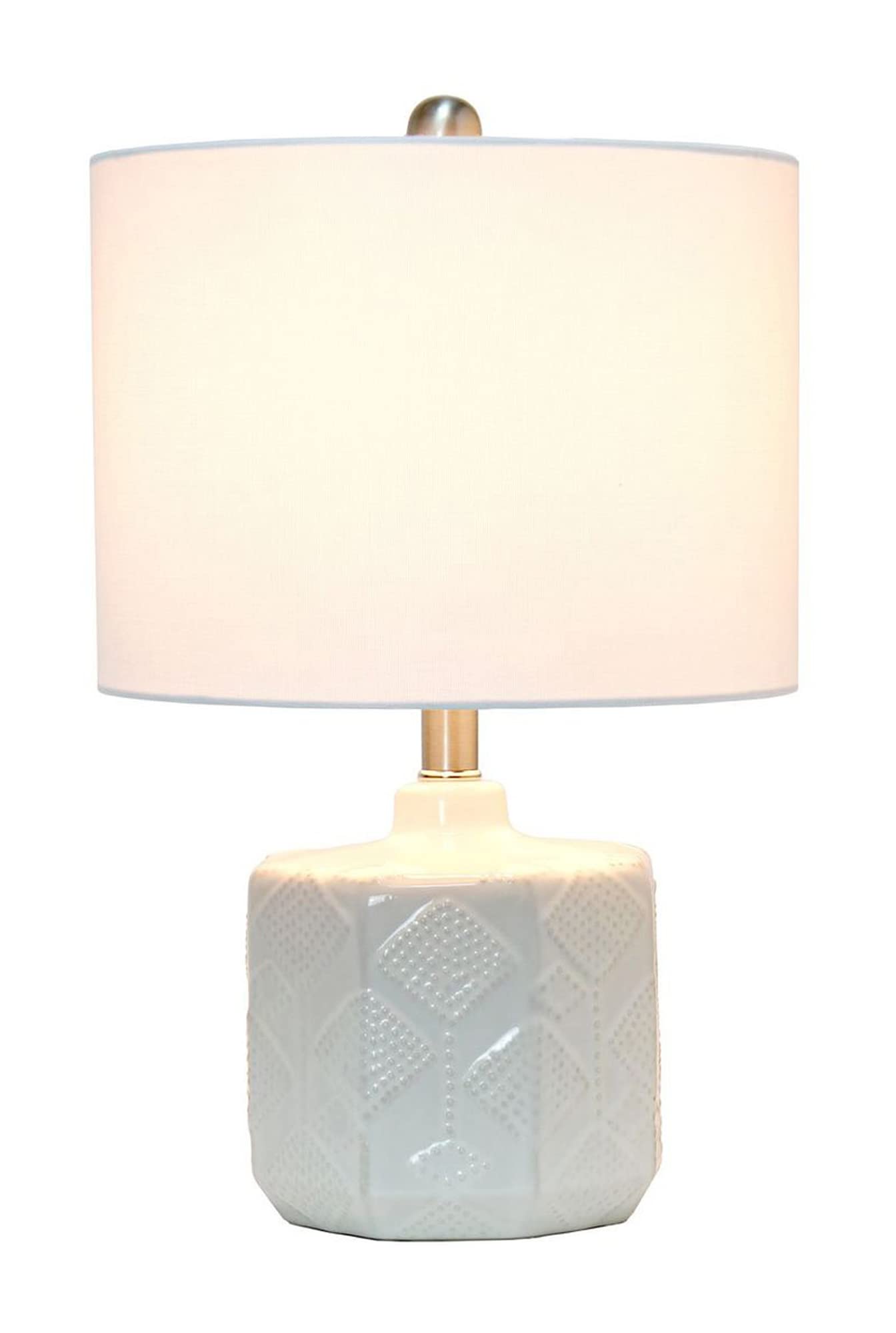 Elegant Designs Ceramic End Table Lamp, 19in Floral Textured, Off-White, Model LT2111-OFF, White Fabric Shade