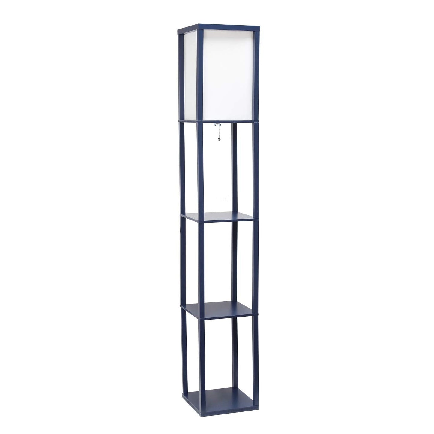 LALIA HOME Column Shelf Floor Lamp, Wood with Linen Shade, Model LHF-3004-NV, Navy