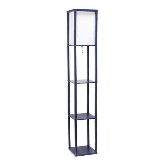 LALIA HOME Column Shelf Floor Lamp, Wood with Linen Shade, Model LHF-3004-NV, Navy
