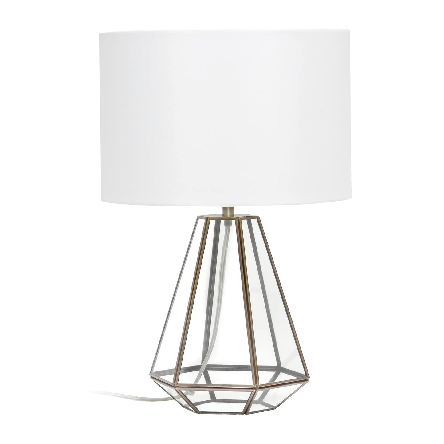 Elegant Designs LT1094-BRS Antique Glass Brass Table Lamp with White Shade