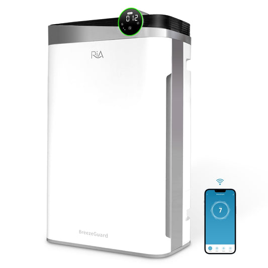RIA BreezeGuard HEPA Air Purifier for Home & Large Rooms up to 2500 Sq Ft – Smart Air Cleaner with Evaporative Humidifier, App Control, PM2.5 Sensor, for Pets, Allergies, Smoke & Dust
