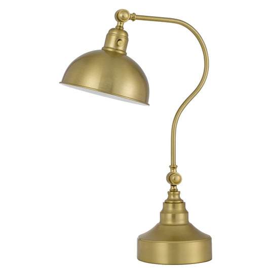 Benzara Desk Lamp – 25 in. Metal Curved Adjustable Dome Shade, Brass, Model BM272204