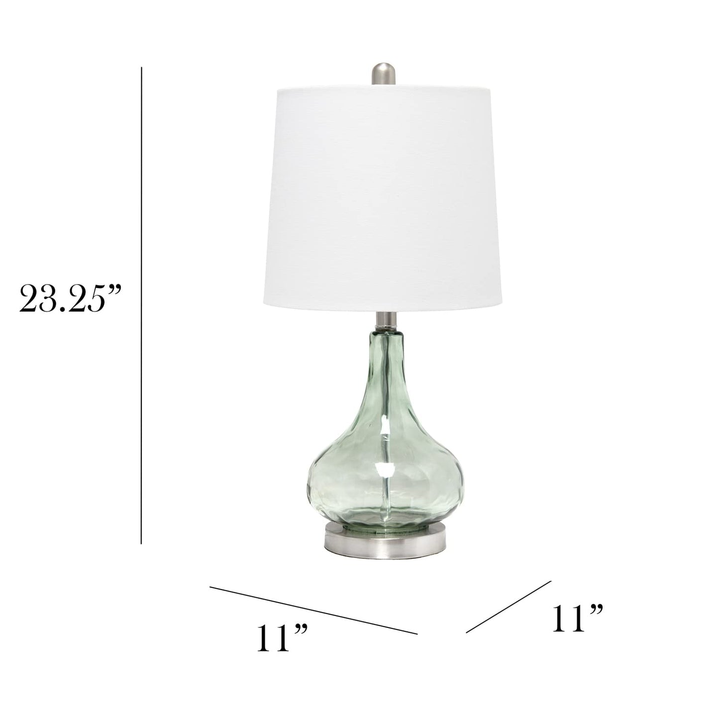 Elegant Designs LT3326-SGE Modern Bedside Table Lamp, 11x11x23.25in, Sage Green Glass Shade, Steel Base