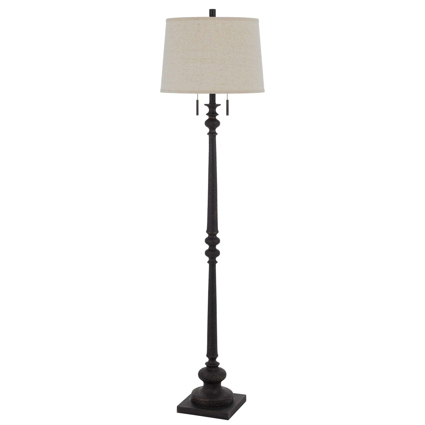 Benzara Floor Lamp with Tubular Resin Support, Pull Chain, Dark Bronze, Model BM241868, Plastic/Metal/Fabric
