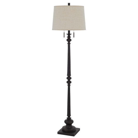 Benzara Floor Lamp with Tubular Resin Support, Pull Chain, Dark Bronze, Model BM241868, Plastic/Metal/Fabric