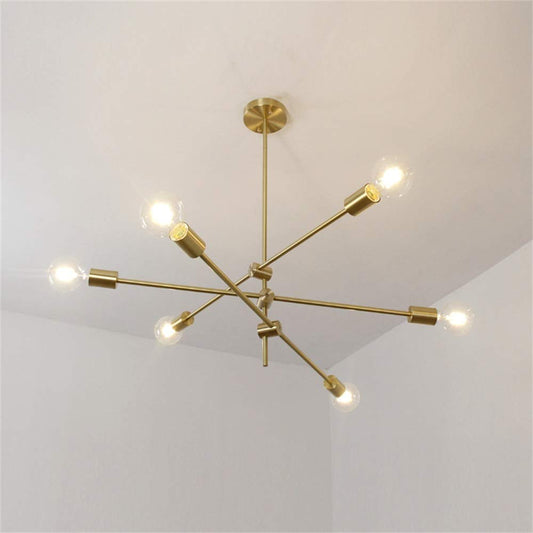 Hobaca Modern Golden Sputnik Light Fixture, Metal Chandelier, Mid Century Design for Dining Room, Kitchen, Foyer, Model Hobaca-CL01-FZ