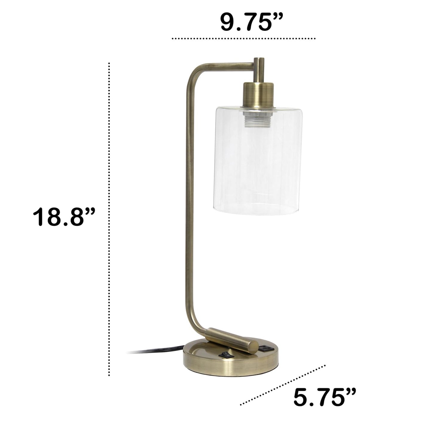LALIA HOME Modern Iron Desk Lamp with USB Port, 9.75inL x 5.75inW x 18.8inH, Rose Gold, Model LHD-2002-RG