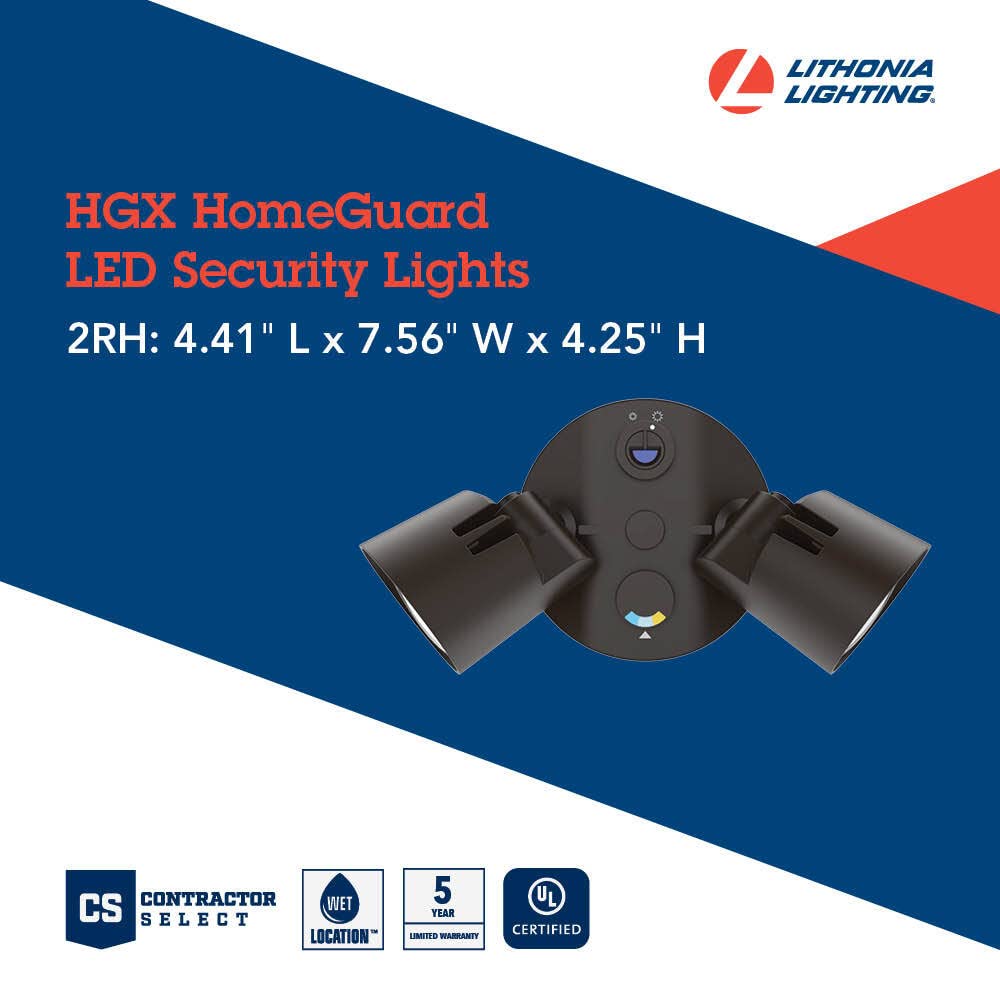 Lithonia Lighting HGX LED Security Flood Lights, 2-Light, Photocell Sensor, Dark Bronze, 1800-2750 Lumens