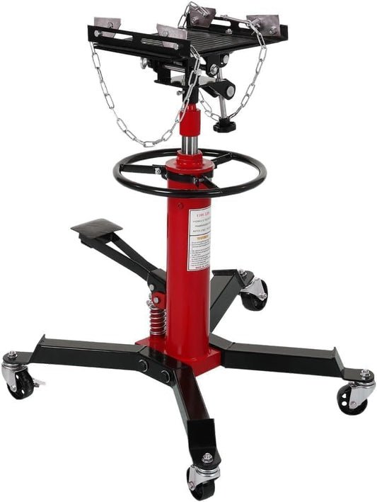 Heavy-Duty 1322 Lbs Hydraulic Transmission Jack with 2-Stage Adjustable Telescoping Lift, Foot Pedal Control, and 360° Swivel Wheels for Garage and Workshop Use