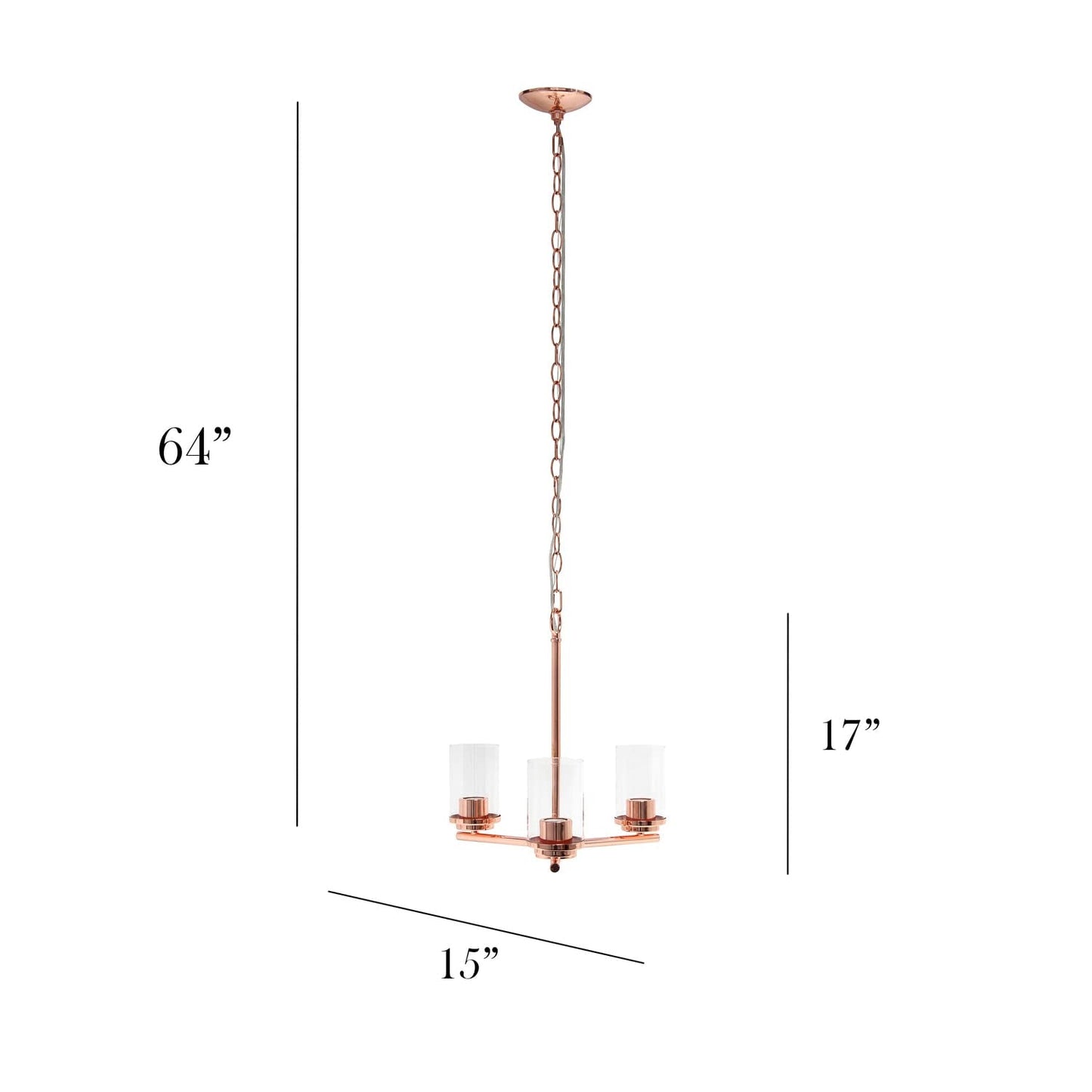 Elegant Designs 3-Light Pendant Chandelier, Glass & Metal, 15in Brushed Nickel, Model PT1018-BSN