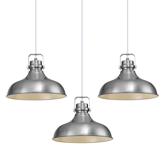 Alaislyc Brushed Nickel Farmhouse Pendant Lights Matte Pendant Lighting For Kitchen Island Industrial Adjustable Height Vintage Dome Hanging Light Fixtures For Barn  Dining Room 3 Packs