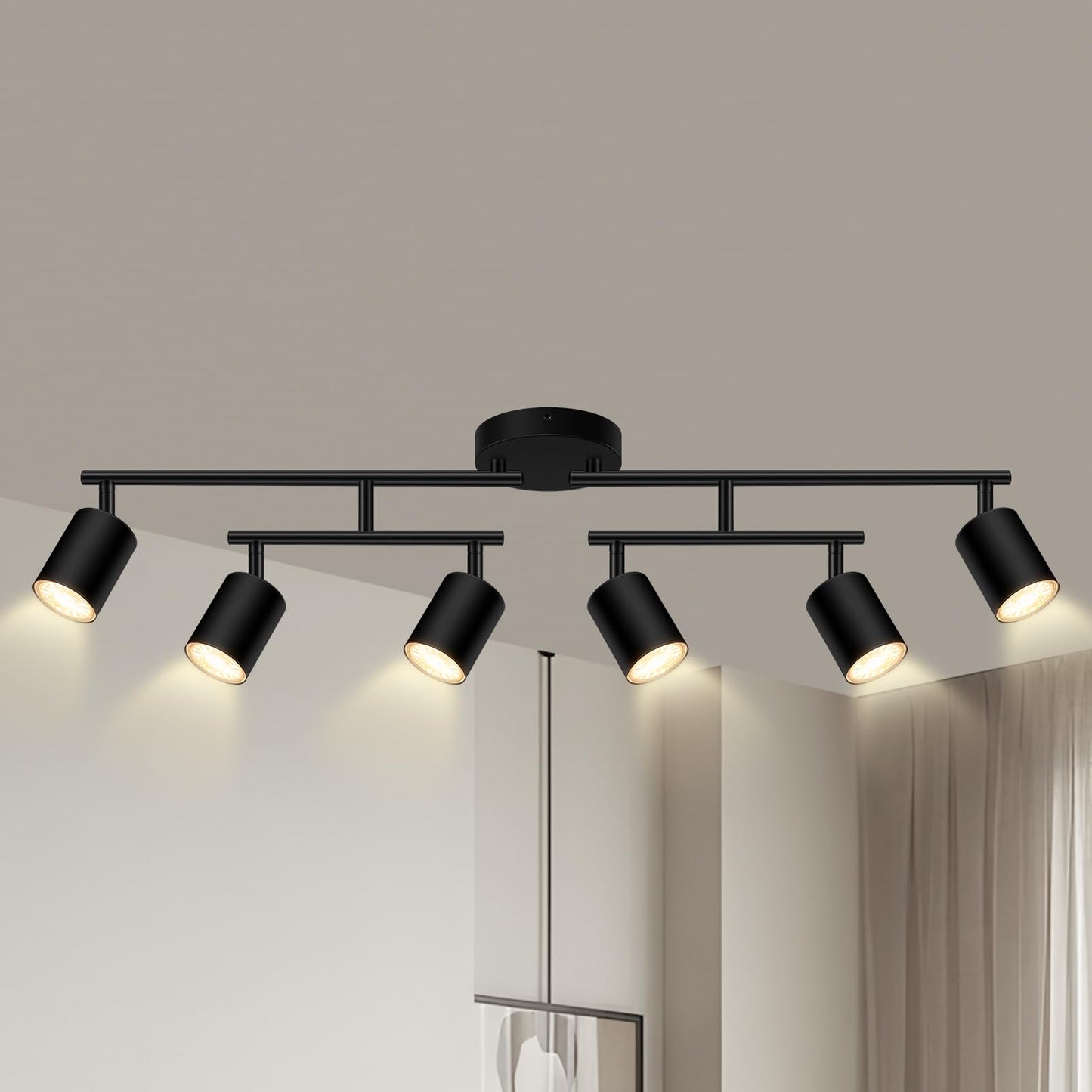 Auquee 6 Light Track Lighting Fixtures Ceiling  Matte Black Kichen Track Lighting Fixtures With Rotatable Light Heads  Upgrade Light Poles  Modern Led Sopt Lights For Kitchen/Hallway  No Gu10 Bulb