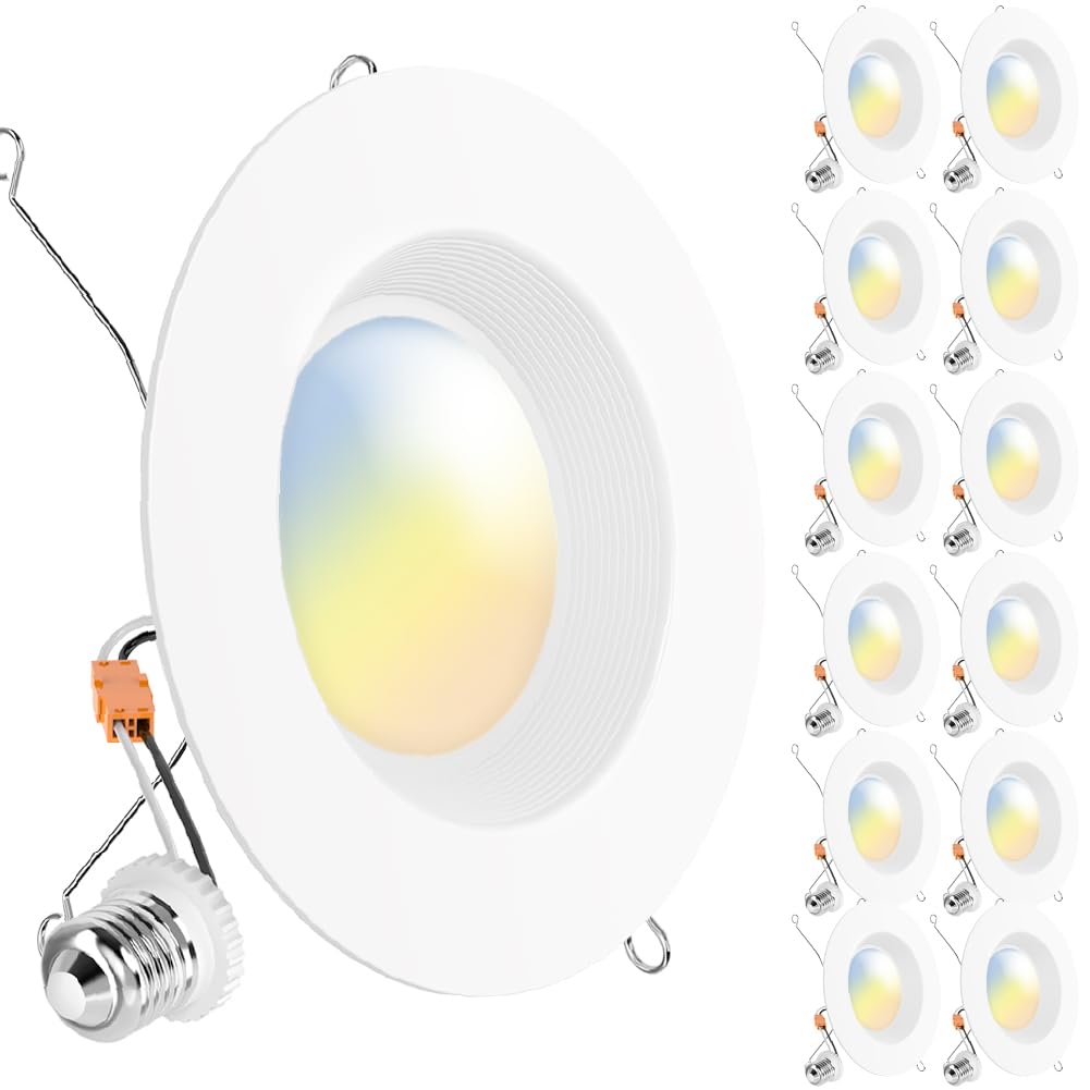 Sunco Lighting LED Can Lights Retrofit 13W Dimmable Baffle Trim, 12 Pack, 5 CCT (2700K-5000K), Aluminum, Model DL_BFWR