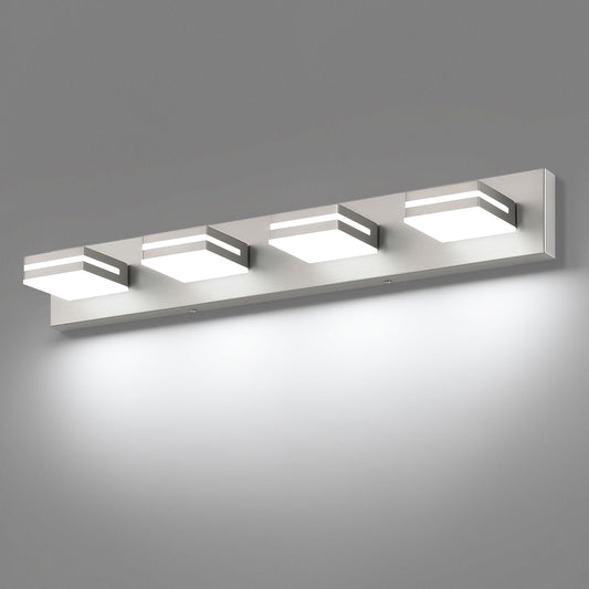Sinerise Led Modern Bathroom Vanity Light Fixtures (4-Light  30-Inch)  Brushed Nickel Modern Acrylic Bathroom Wall Lighting Fixtures Over Mirror (Cool White 6000K)