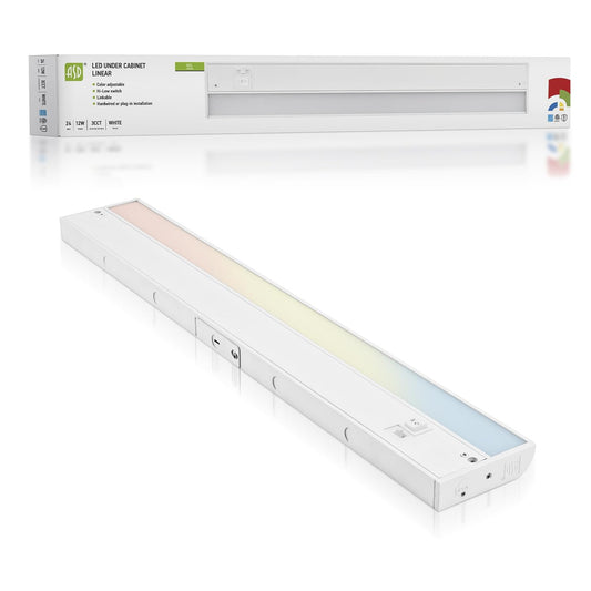 Asd Led Under Cabinet Lighting, 24 Inch Dimmable, Hardwired/Plug-In, 3 Color Levels, White Finish, Model Asd-Ucl-24D12Cc-Wh