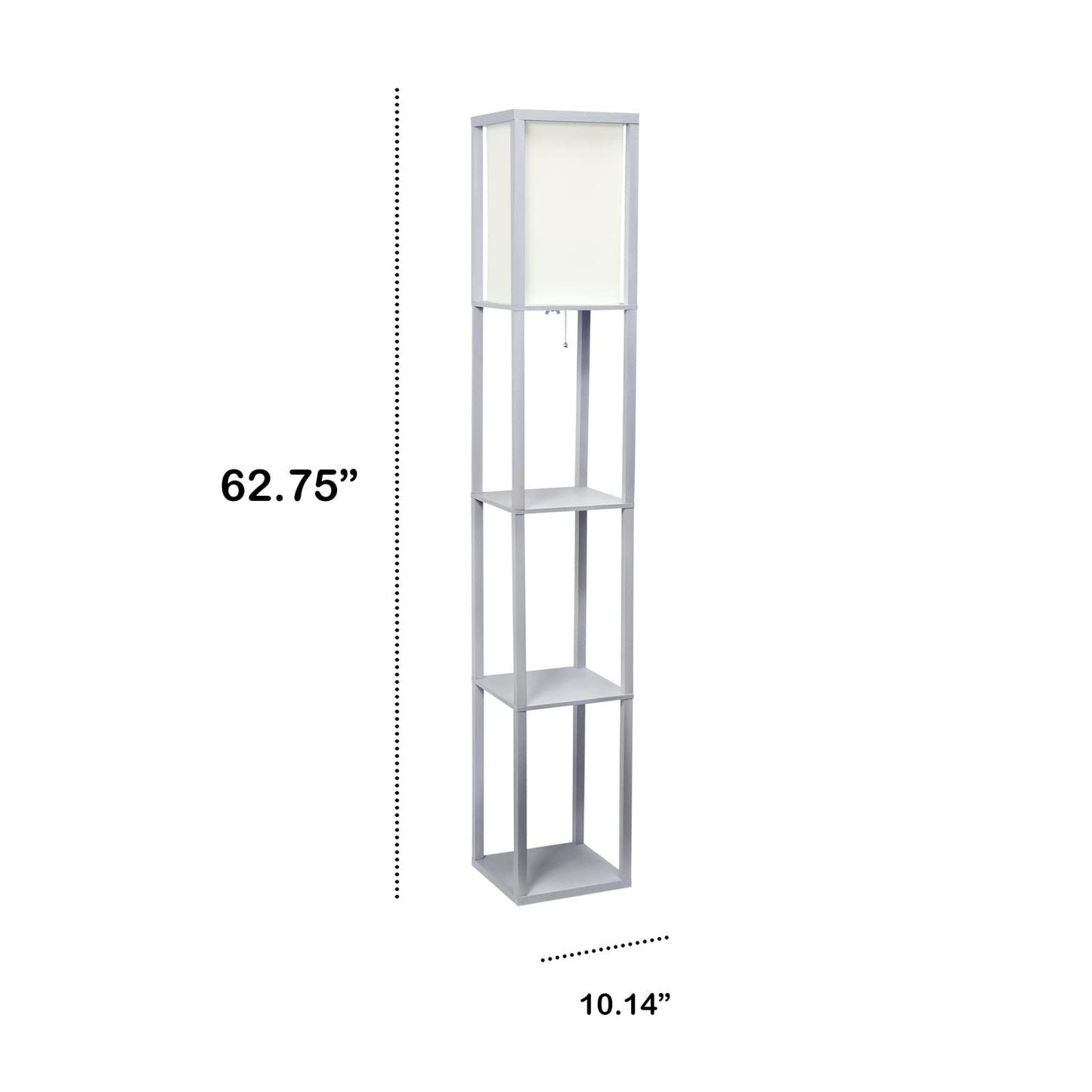 LALIA HOME Column Shelf Floor Lamp, Linen Shade, Gray, Wood, Model LHF-3004-GY