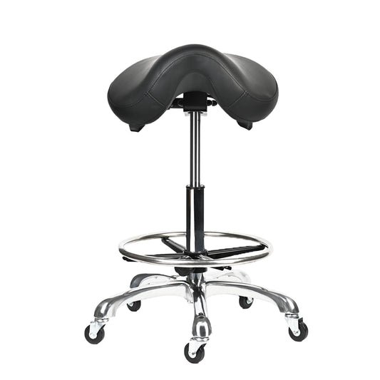 Cadiario Saddle Tilting Stool Rolling Chair with Thicker Seat Swivel Ergonomic Height Adjustable Footrest Wheels for Beauty Spa Salon Dental Medical Clinic Kitchen Home Office Shop Bar Black