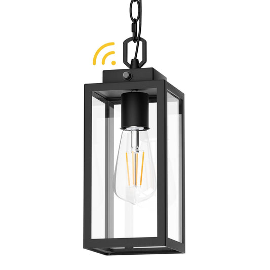 Aoceley Dusk To Dawn Outdoor Pendant Light  Modern 1-Light Outdoor Hanging Lantern  Matte Black Aluminum With Clear Glass  Exterior Pendant Lighting Fixture For Porch