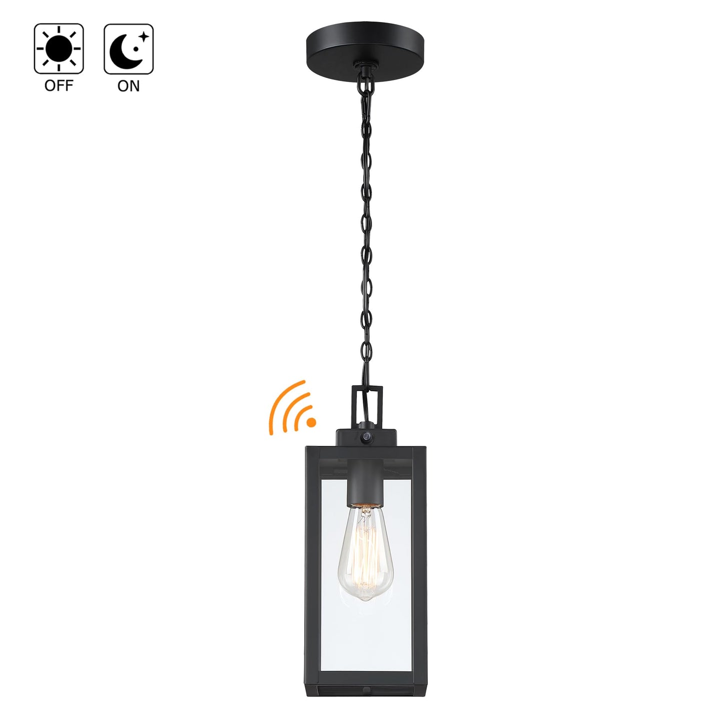 Faymart Lighting 13 Inch Outdoor Pendant Light Dusk To Dawn Hanging Porch Light For Entrance Front Door Photocell Pendant Lights For Porch Dusk To Dawn Hanging Lantern Steel And Glass E26