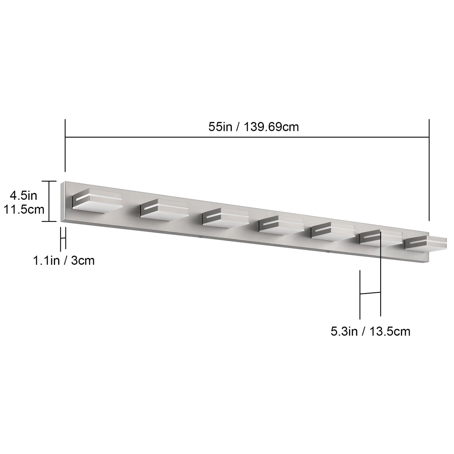 Sinerise Led Modern Bathroom Vanity Light Fixtures (7-Light  55-Inch)  Brushed Nickel Modern Acrylic Bathroom Wall Lighting Fixtures Over Mirror (Cool White 6000K)