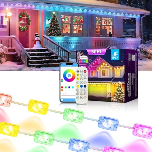 Ahawill 50Ft Permanent Outdoor Rgb Lights With Ip67 Waterproof  Smart Outdoor String Lights Remote Control  Eaves Lights With App  Daily And Accent Lighting For Halloween Christmas Holiday Decor