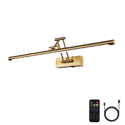 Yumcrelect Picture Light Battery Operated With Remote Led Dimmable Picture Light For discomfort-reducingtings  Brass Rechargeable 24 Inch Battery Operated Wall Sconce For Art Lighting Gallery Portrait Artwork