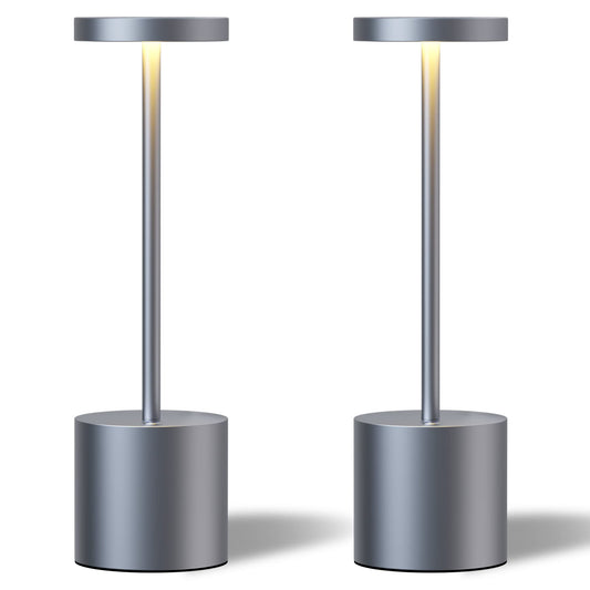 TBBGA 2 Pack Cordless Table Lamps, 5000mAh Rechargeable, Dimmable LED Light, Portable Metal, Iron Gray
