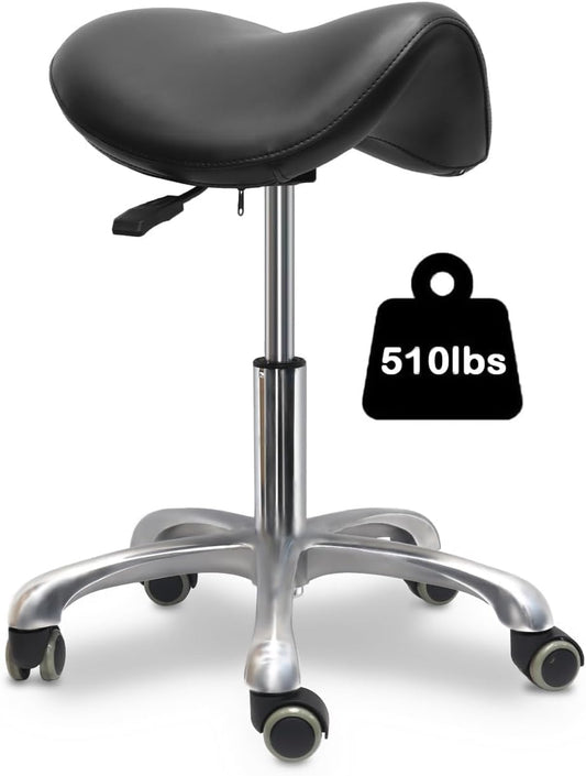 LIMKOMES Saddle Stool with Wheels,Rolling Stool,Rolling Chair Ergonomic Swivel Rolling Chair with Hydraulic Lifting Height Adjustable Rolling for Office Medical Massage Salon Drafting(Black)
