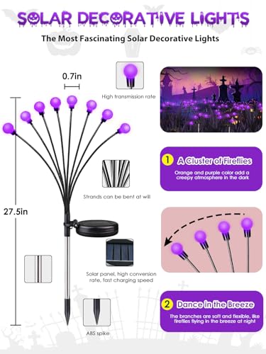 Albelt Halloween Decorations Outdoor  6 Pack Solar Firefly Lights Outdoor  48 Led Solar Halloween Lights  Waterproof Swaying Garden Light (Sway By Wind) For Outside Yard Pathway Decor (Purple)