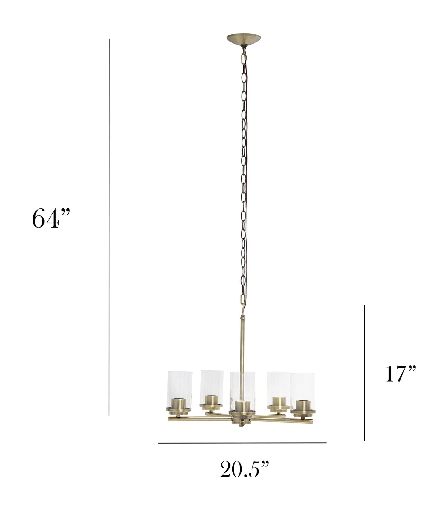 Elegant Designs 5-Light Pendant Chandelier, Antique Brass, 20.5in x 20.5in x 64in, Glass, Model PT1019-ABS, Vintage Industrial Style