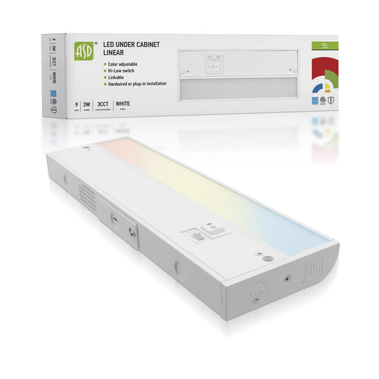 ASD LED Under Cabinet Lighting, Dimmable, 40 Inch, 3 Color Levels (2700K/3000K/4000K), Hardwired/Plug-in, Aluminum, White